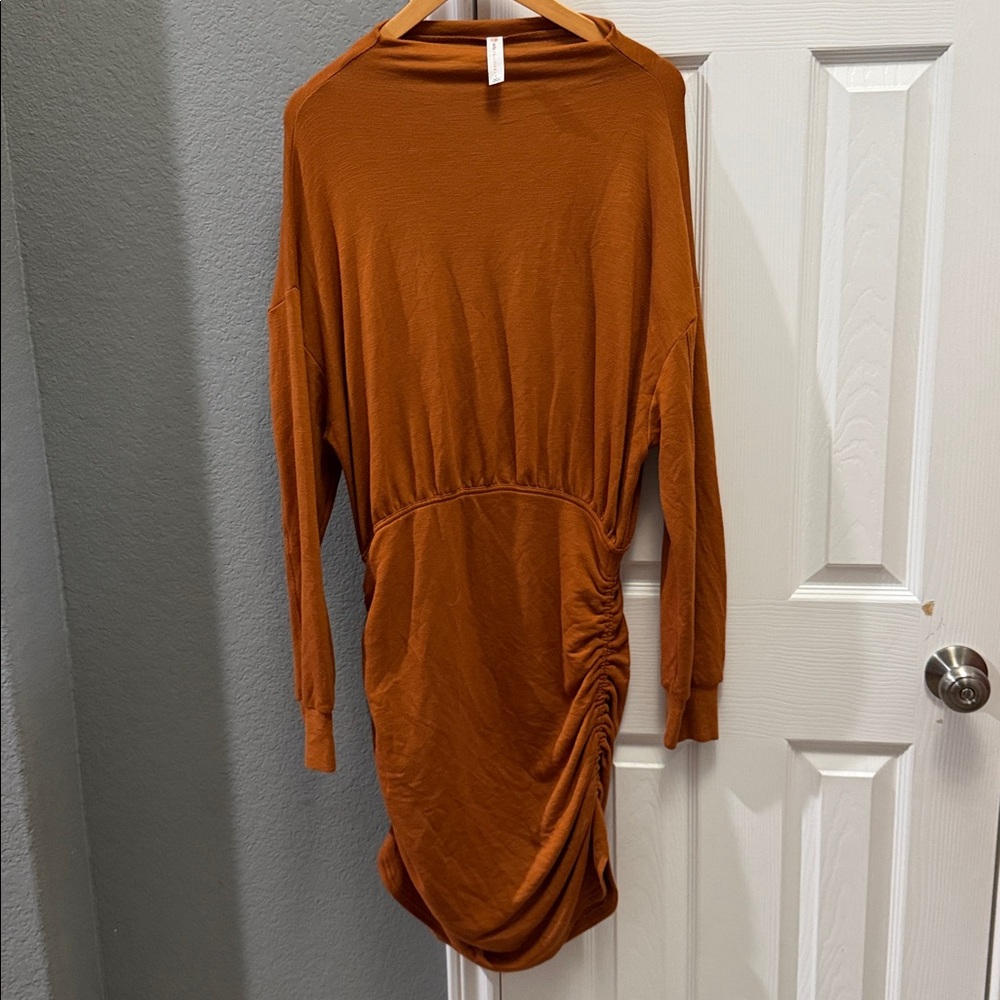 Anthropologie Daily Practice dress ruched cozy size large rust colored open back - Picture 3 of 5